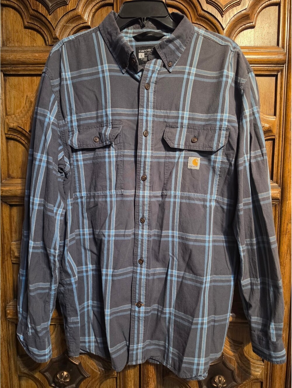 Carhartt Loose Fit Plaid Flannel Shirt, Grey/Blue, Size L